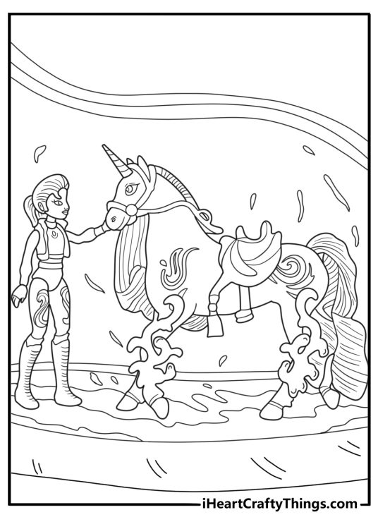 Isabel and River raising a water shield on the mist bridge easy coloring page pdf