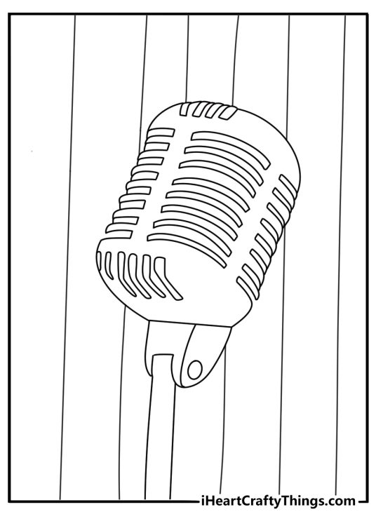 Kids can color a 1950s music stage with a classic microphone