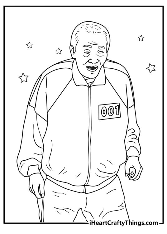 Old man player sitting on bunk bed in tracksuit free coloring page