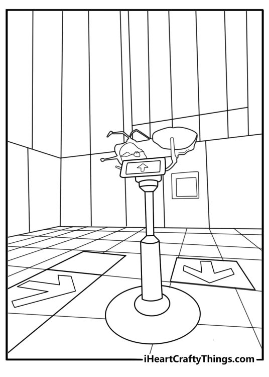 Portal test chamber with portal gun coloring page simple printable