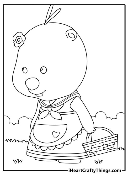 Printable Pororo coloring page with Loopy carrying a picnic basket