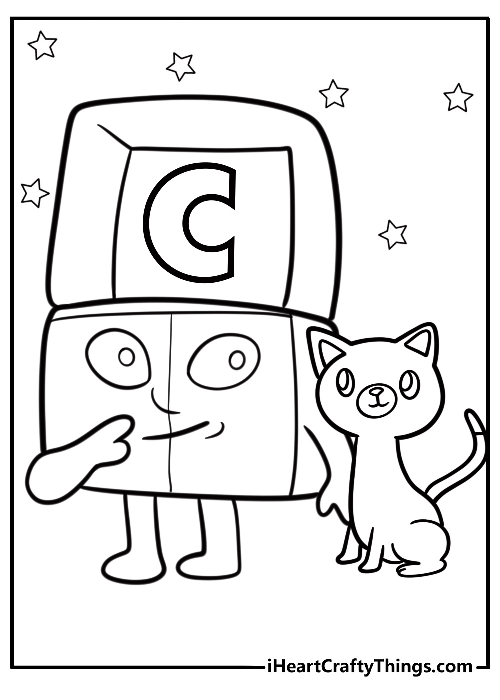 Alphablock C with a cat coloring page