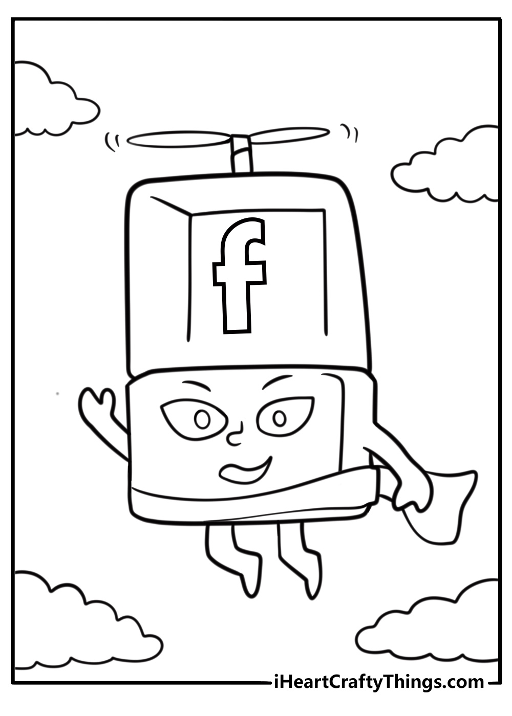 Alphablock F flying with a fan coloring page