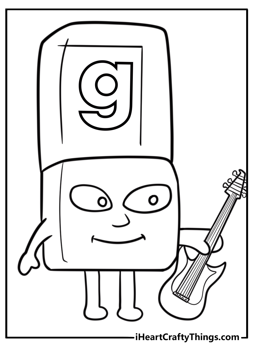 Alphablock G playing guitar coloring page