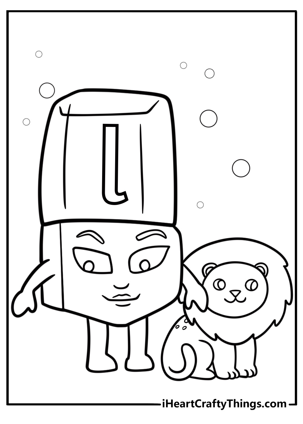 Alphablock L with a lion coloring page