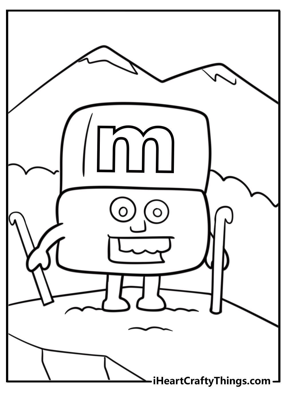 Alphablock M making a mountain coloring page