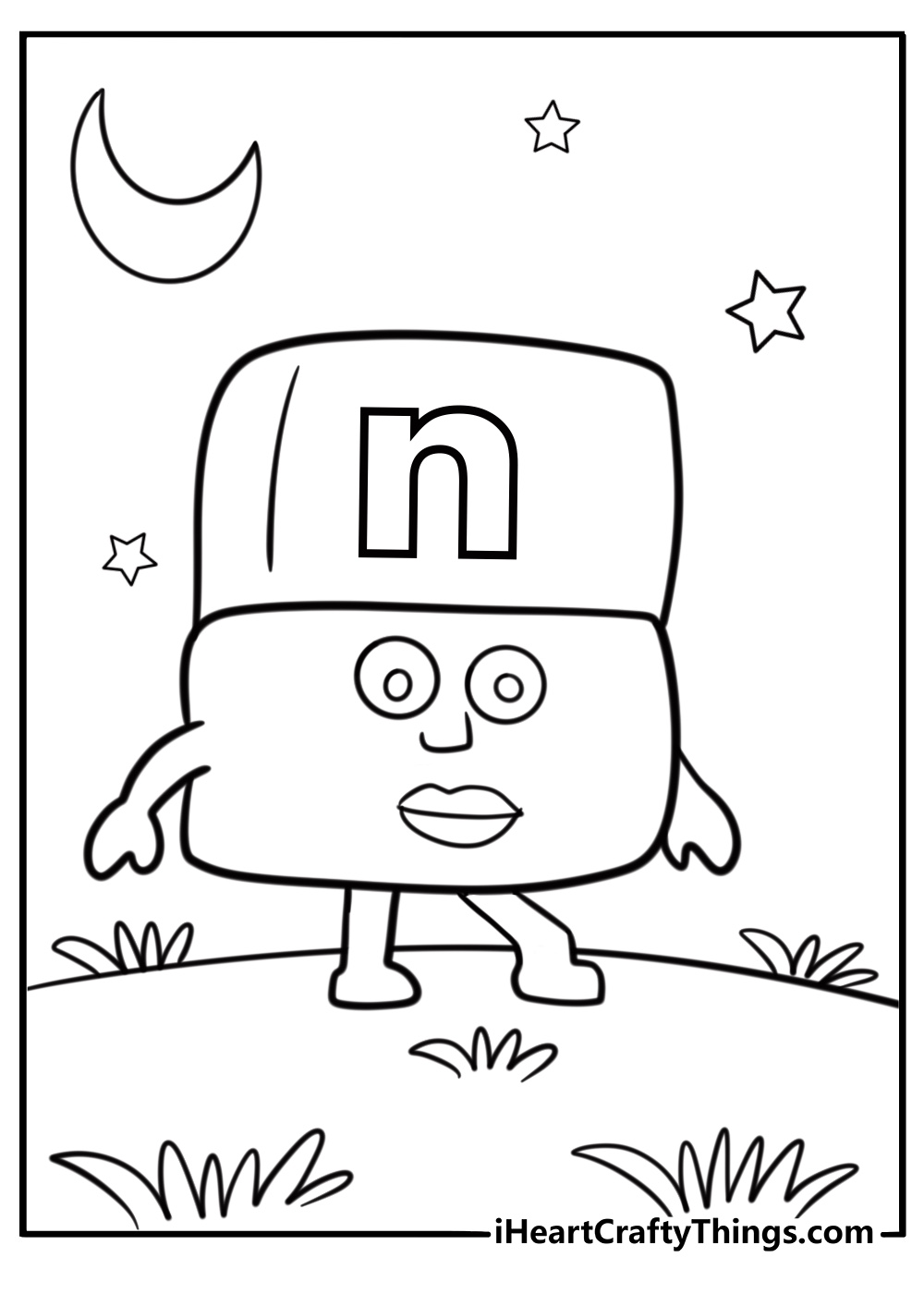 Alphablock N walking in the night coloring page
