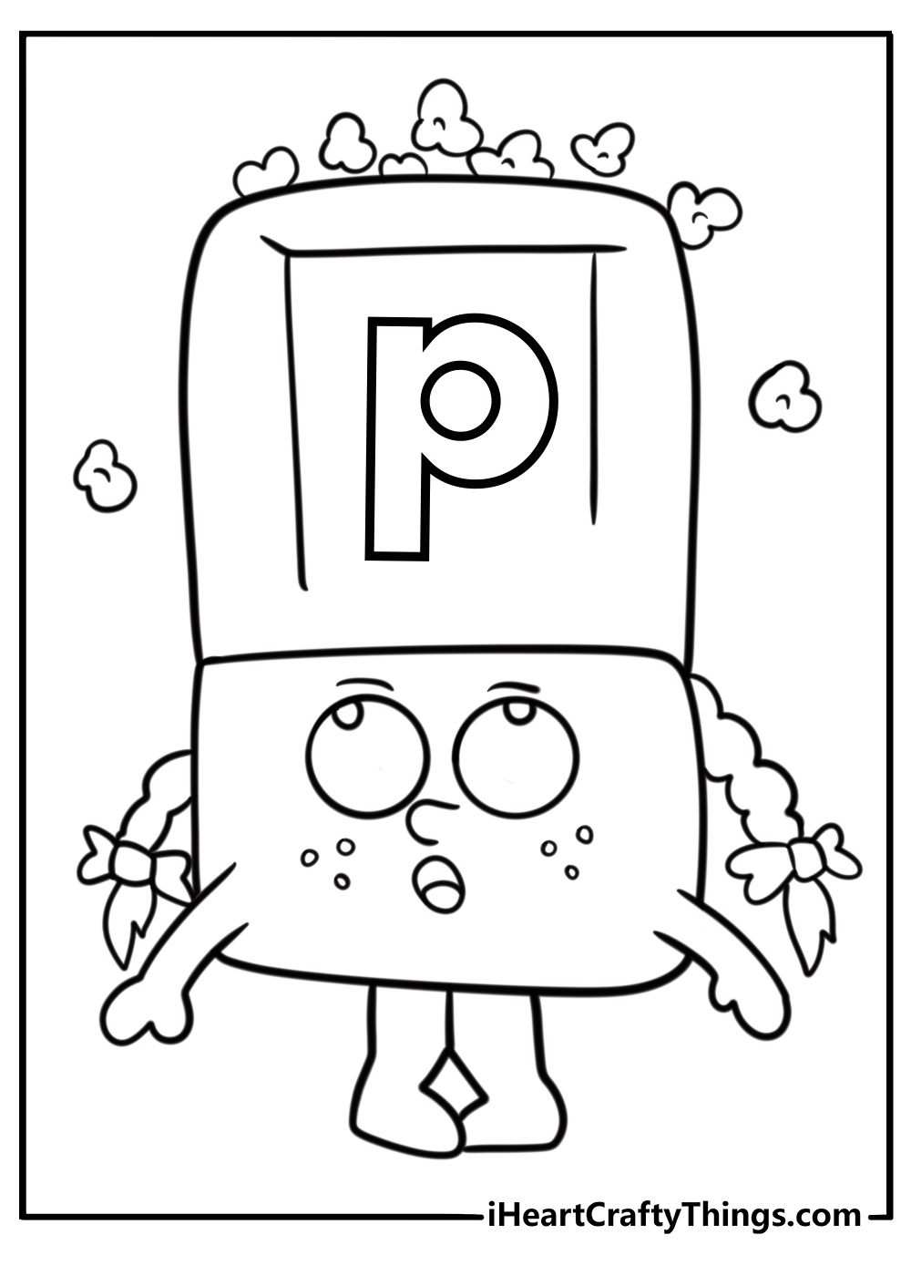 Alphablock P popping popcorn coloring page