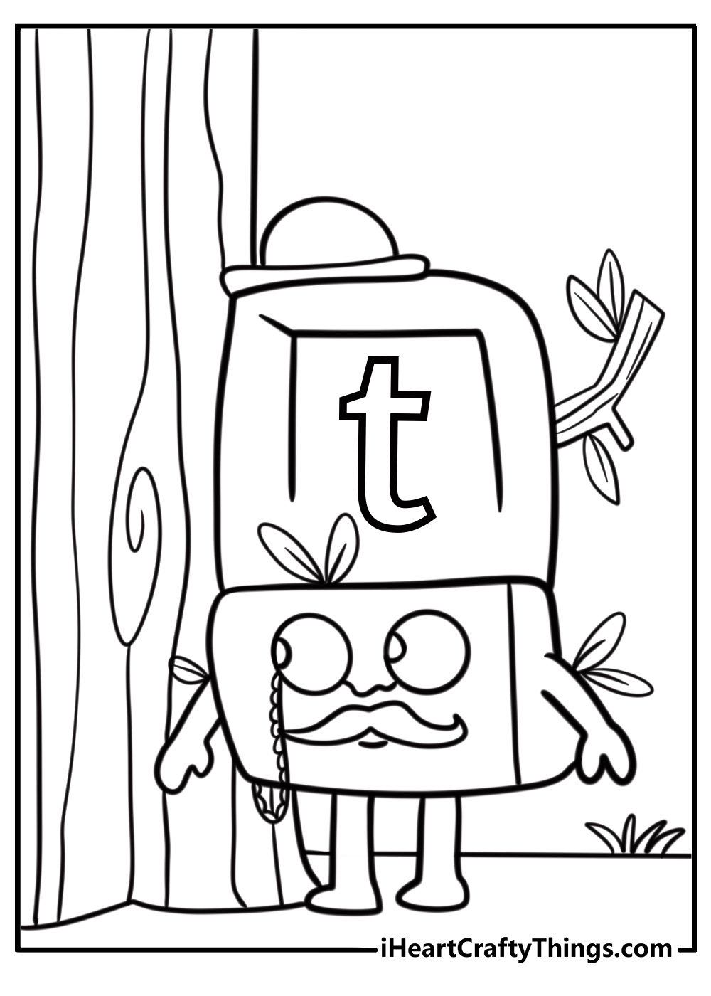 Alphablock T turning into a tree coloring page