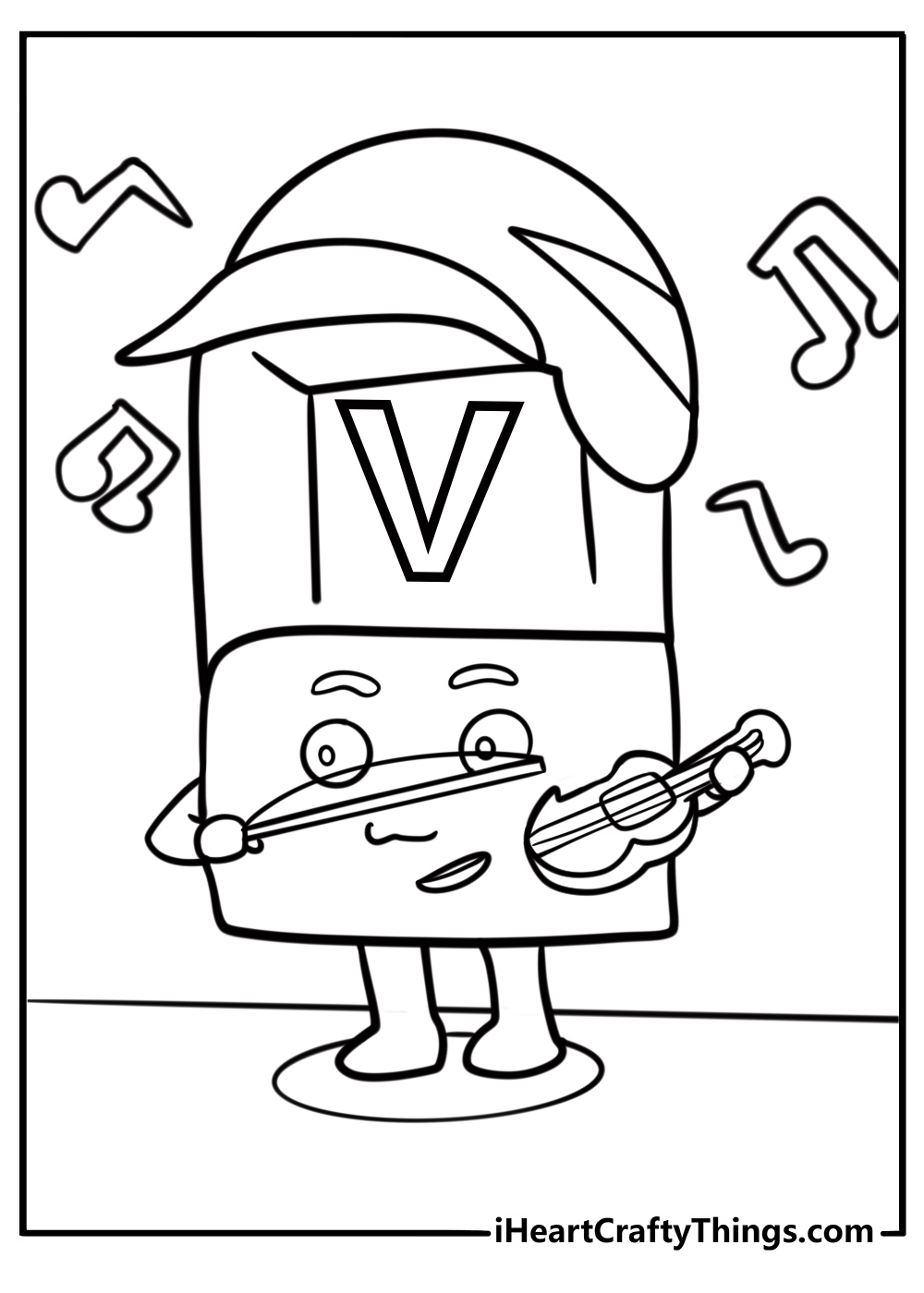 Alphablock V playing violin coloring page