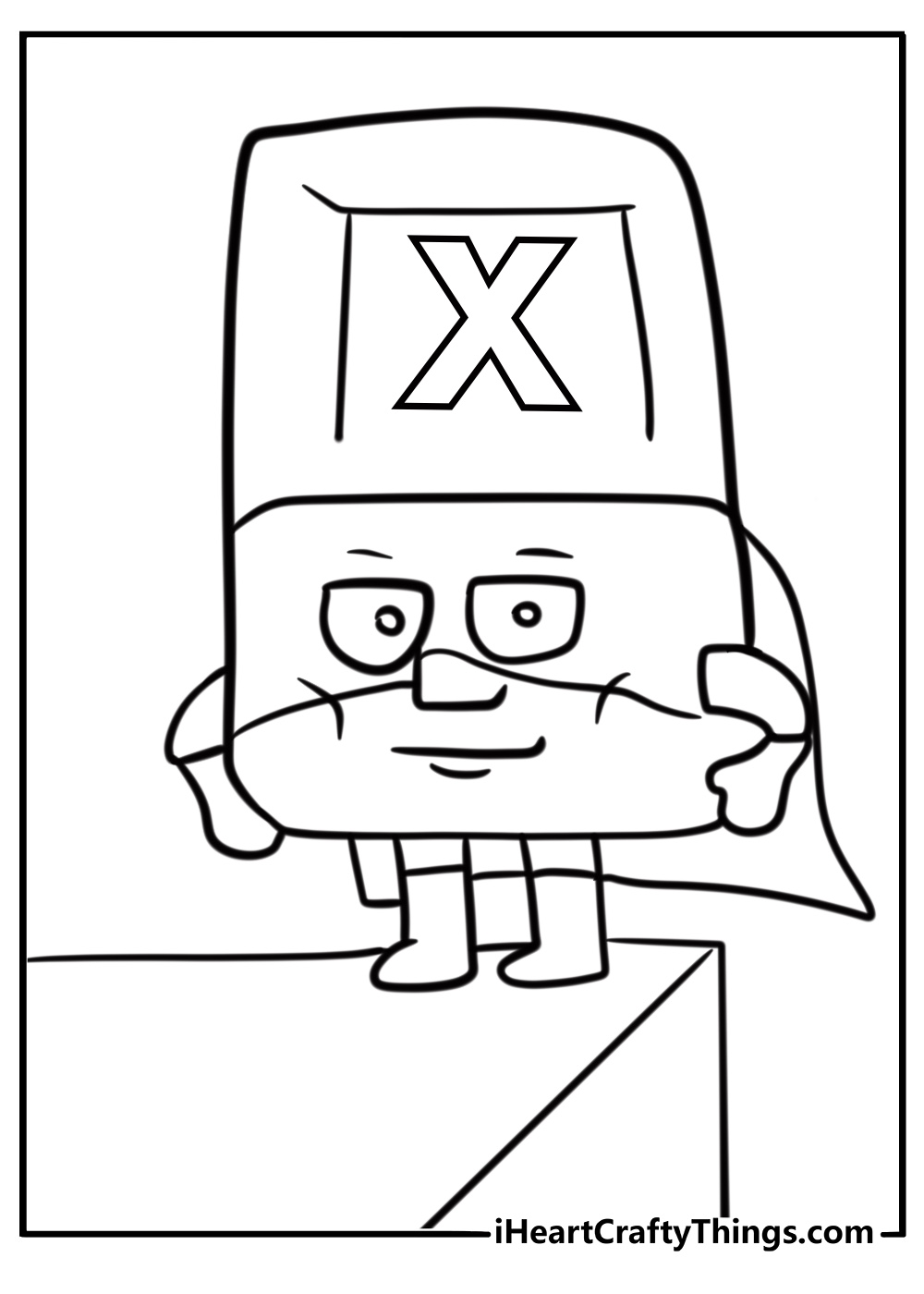 Alphablock X at the end of a box coloring page