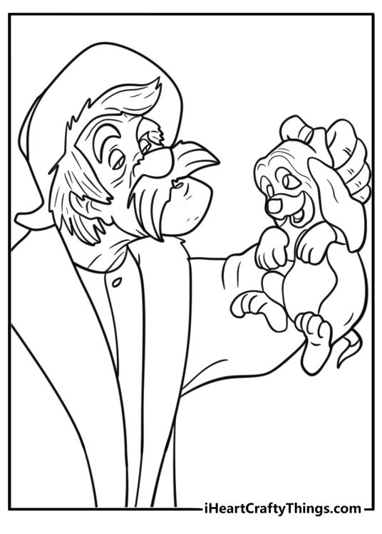 Amos Slade holding Copper on a leash coloring page