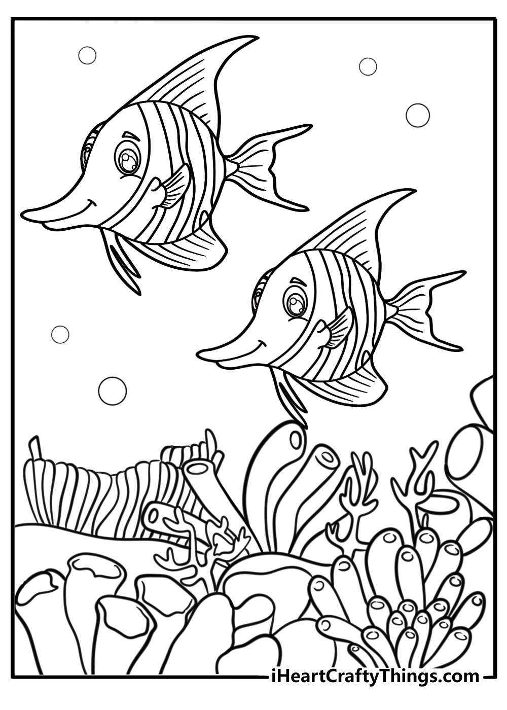 Angelfish near colorful corals coloring page