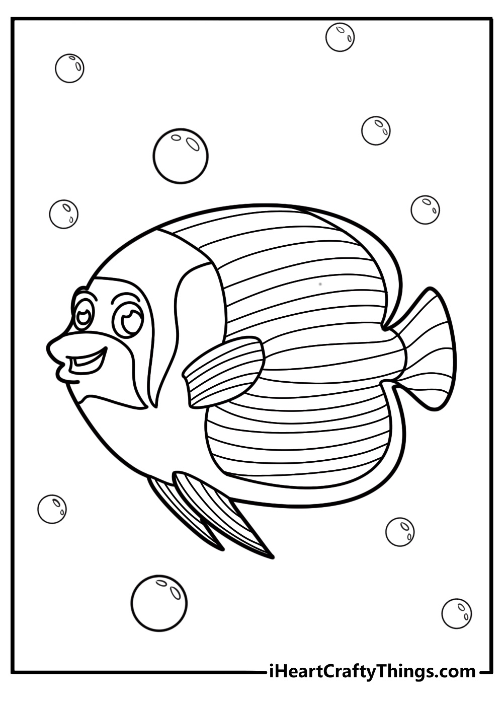Angelfish swimming through bubble trails coloring page