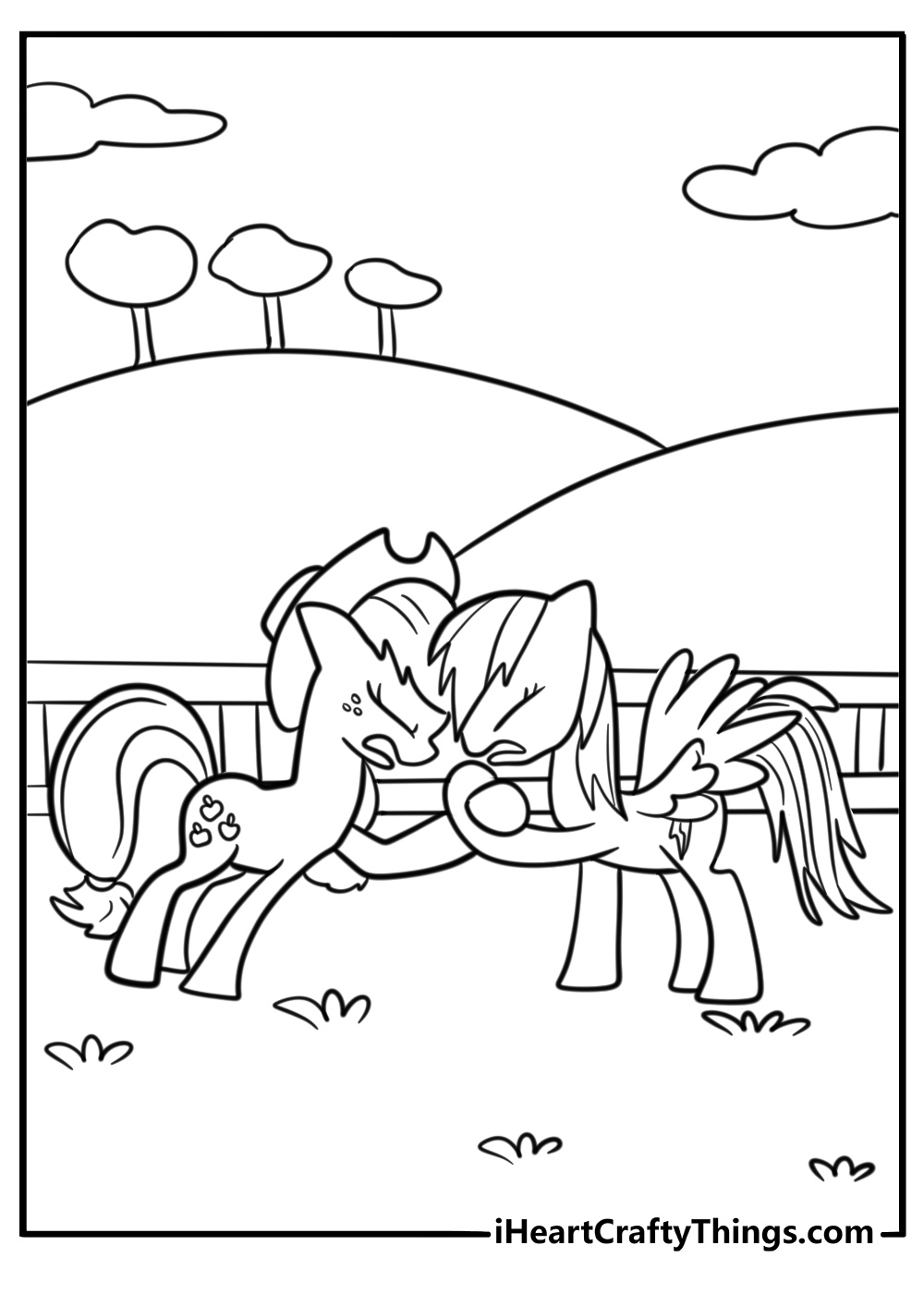 Applejack and Rainbow Dash having a hoof wrestle coloring sheet