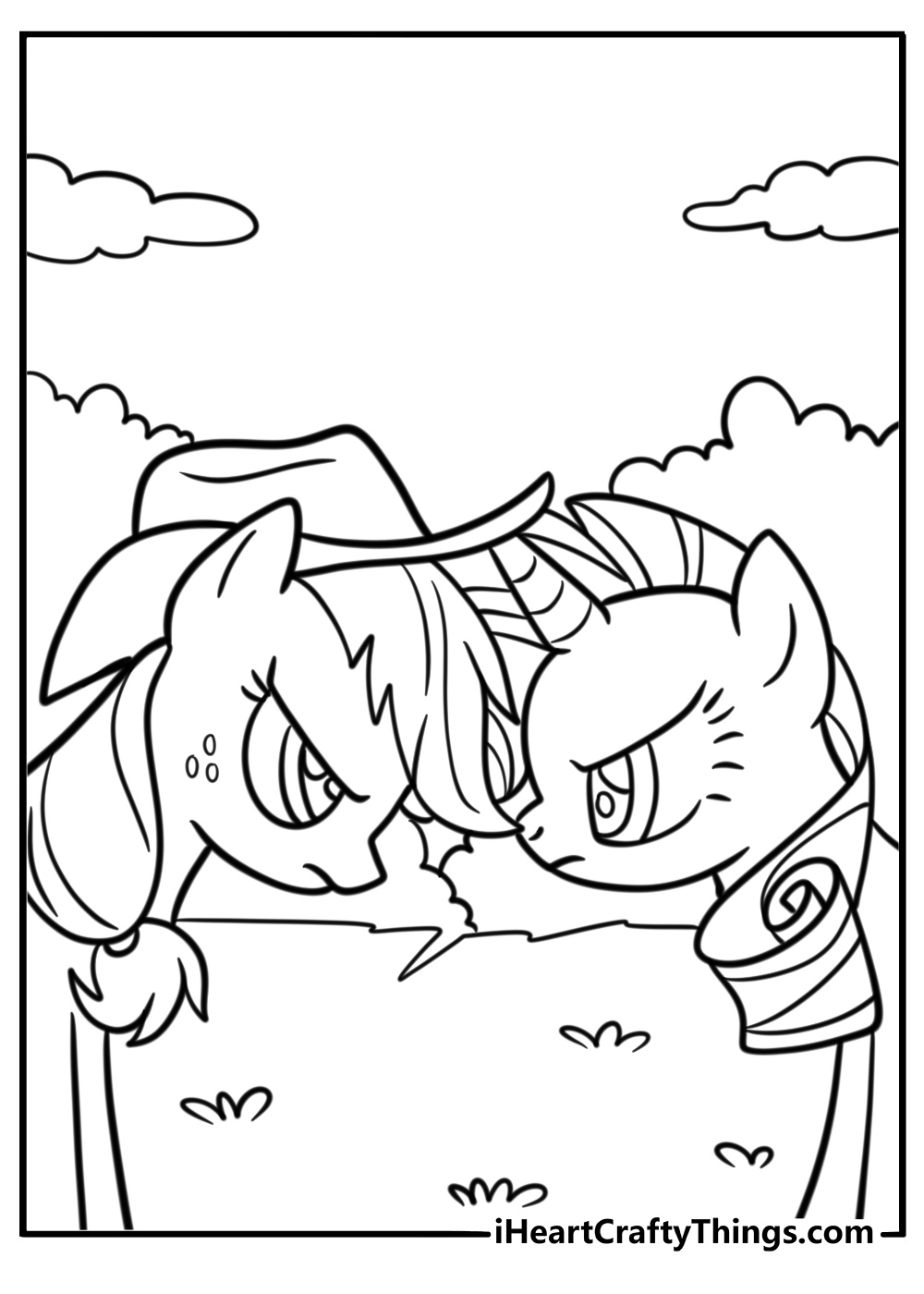 Applejack and Rarity disagreeing about farm chores coloring sheet
