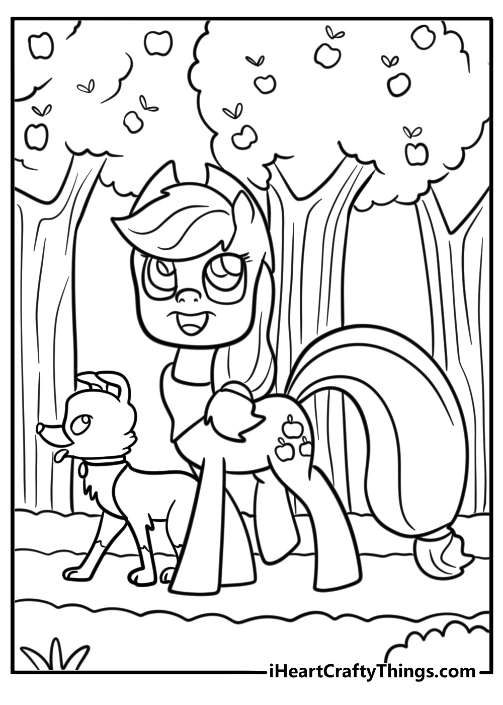 Applejack and Winona walking through the field free coloring page