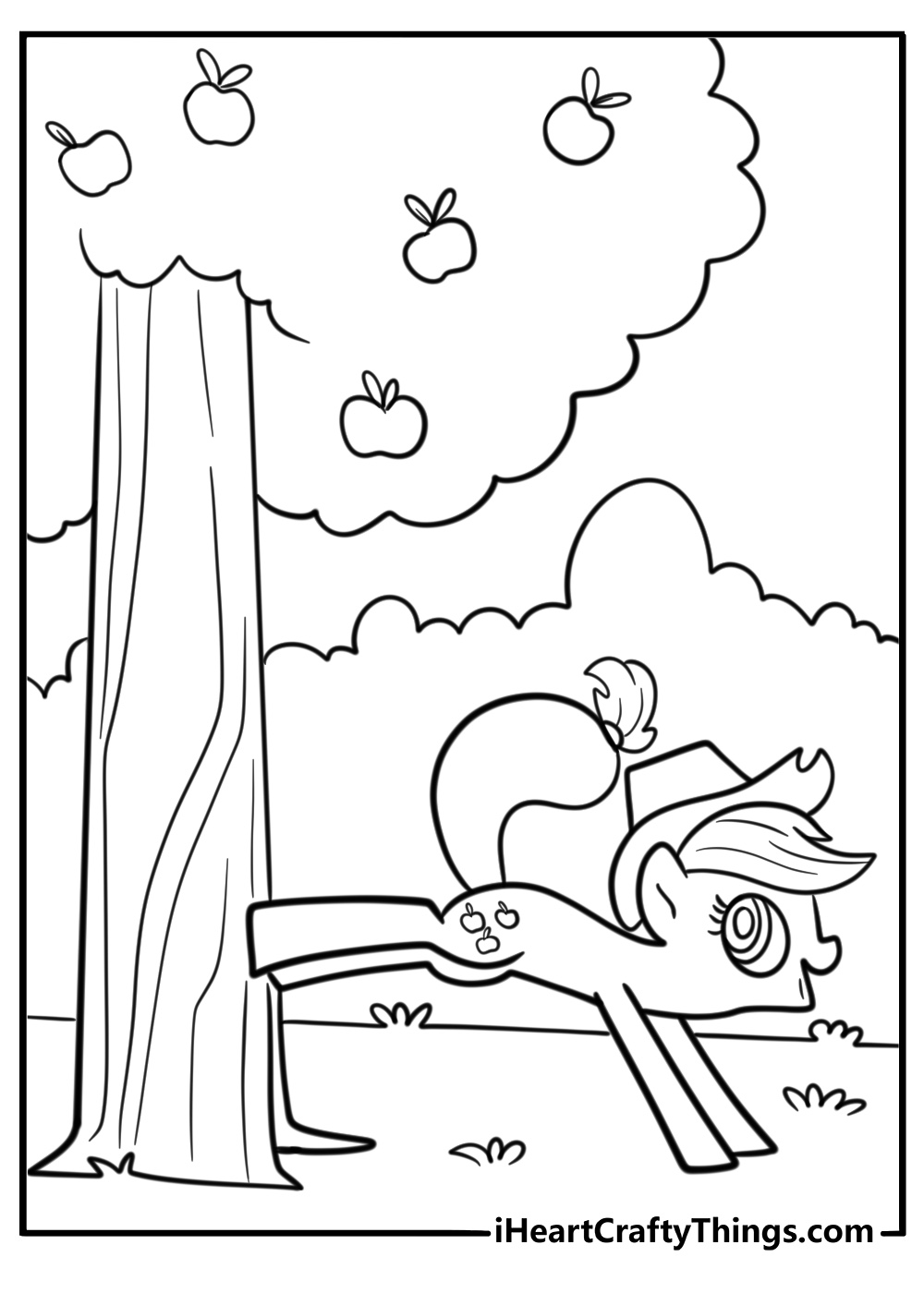 Applejack bucking an apple tree coloring sheet