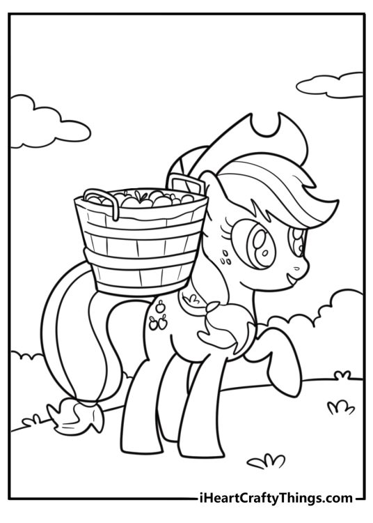 Applejack carrying a basket of apples free coloring page pdf