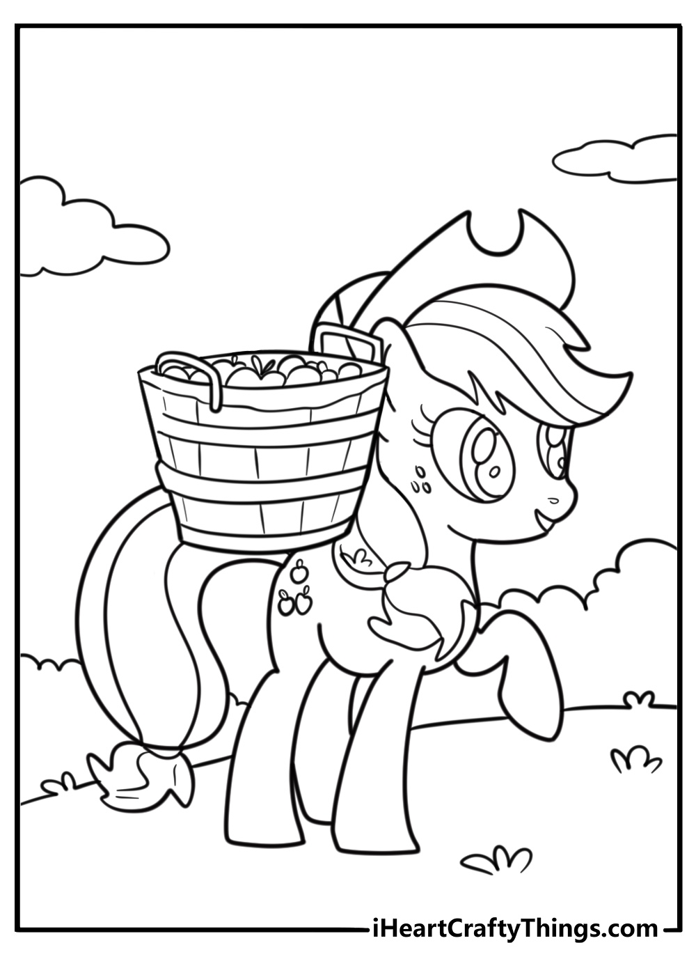 Applejack carrying a basket of apples free coloring page pdf