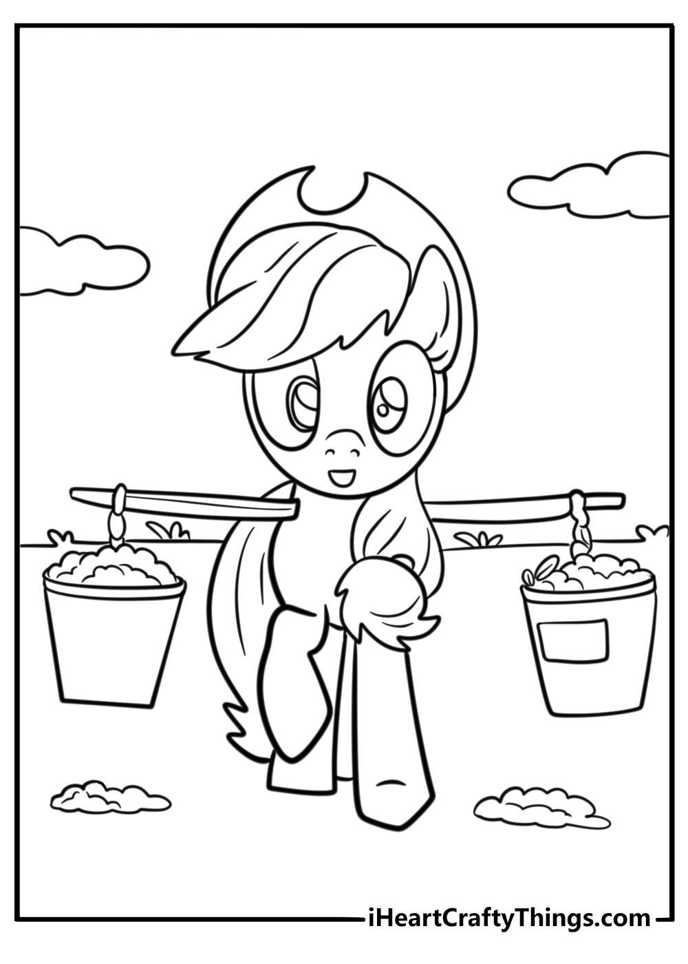 Applejack cleaning up the barn after work free coloring page