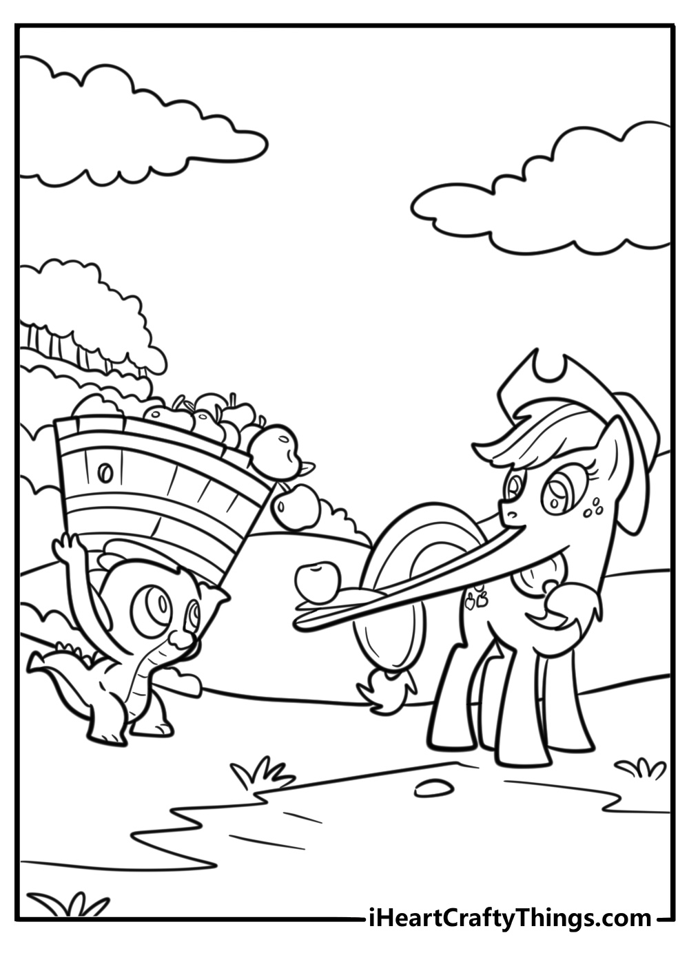 Applejack helping friends during apple season free coloring page pdf