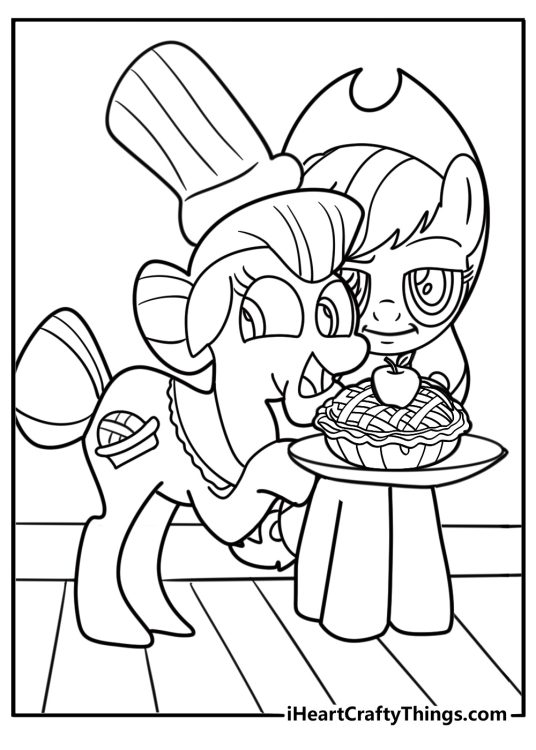 Applejack making apple pie with Granny Smith detailed coloring sheet