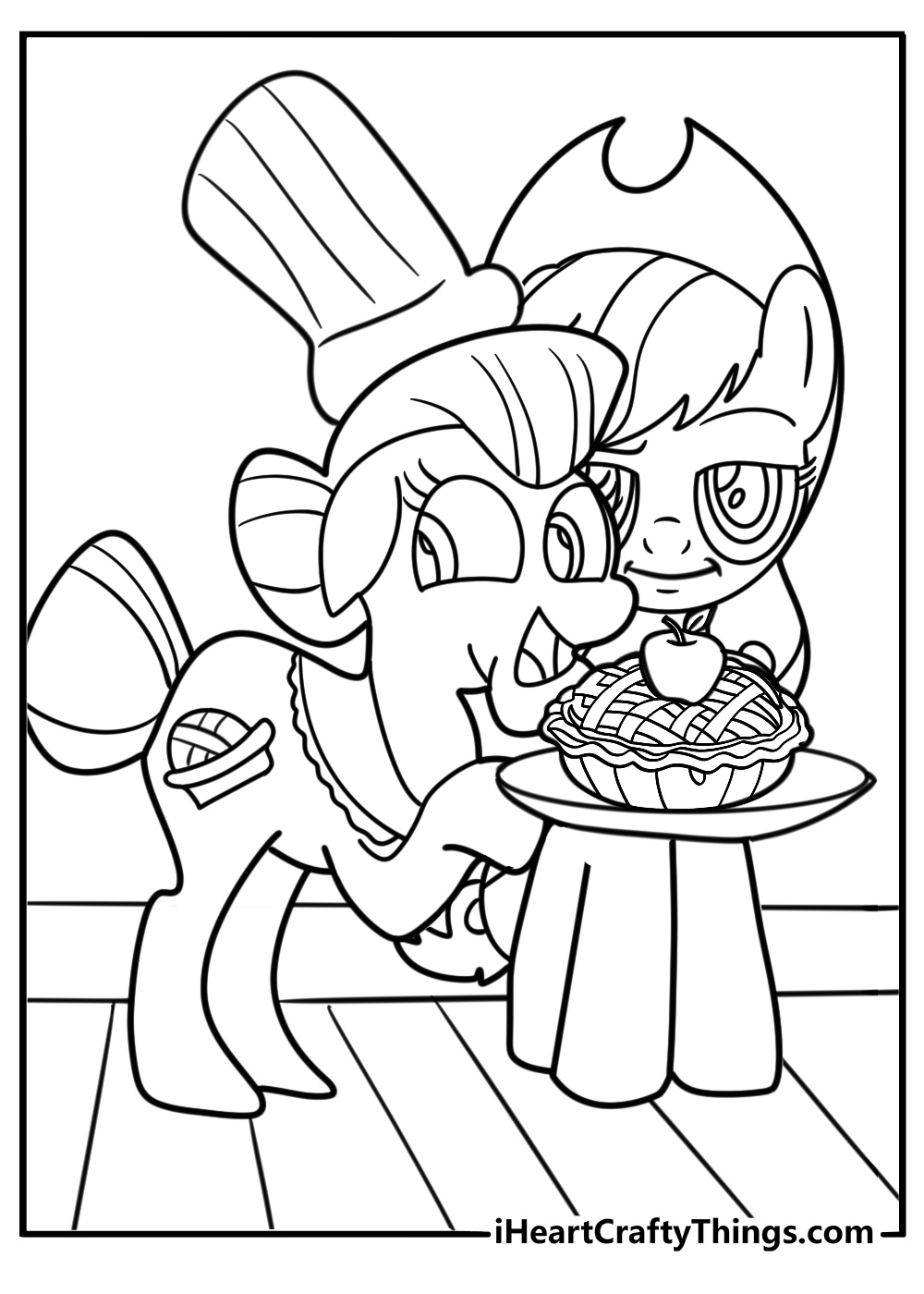 Applejack making apple pie with Granny Smith detailed coloring sheet