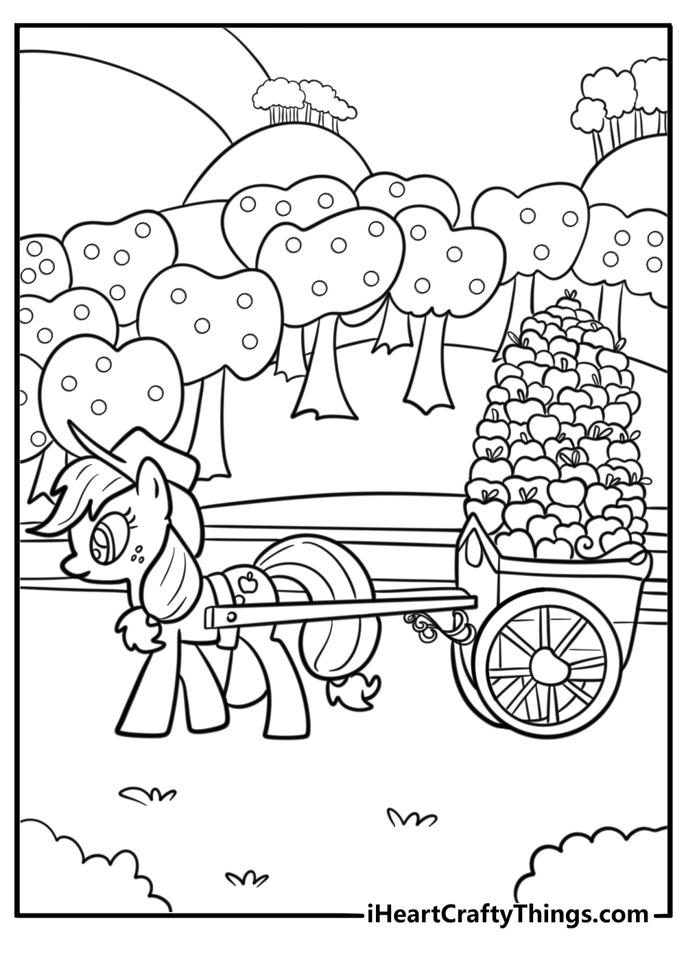 Applejack organizing apple crates for delivery coloring sheet