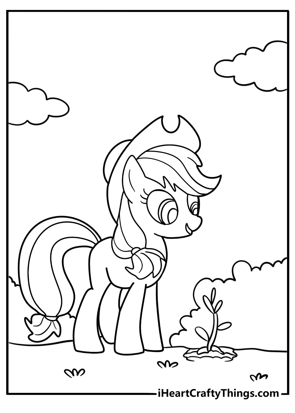 Applejack planting new trees in the orchard printable coloring page