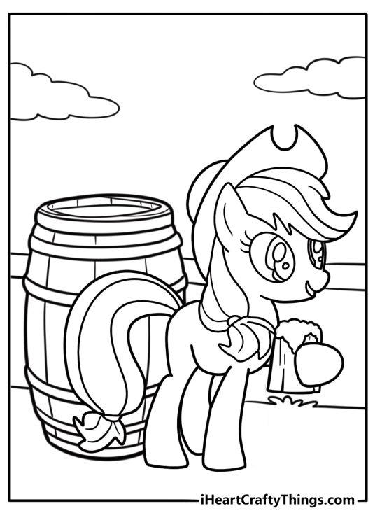 Applejack with cider barrels during the festival coloring sheet