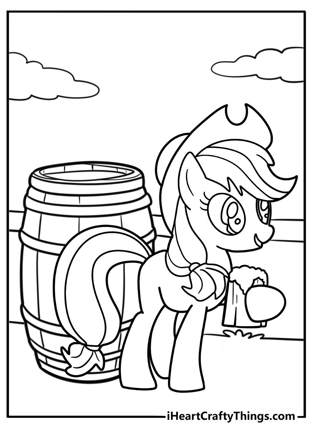 Applejack with cider barrels during the festival coloring sheet