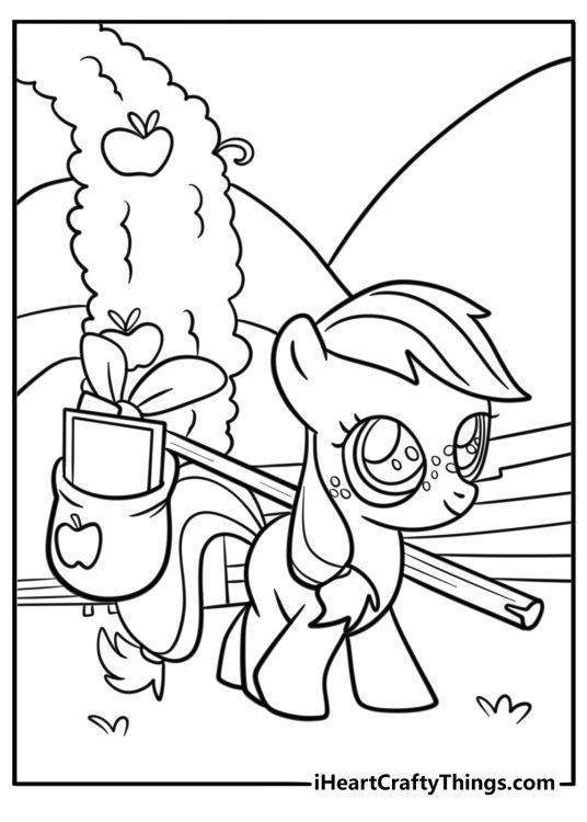Applejack working in the orchard detailed coloring sheet