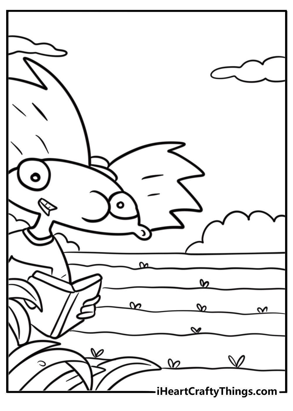 Arnold and his class on a field trip with the teacher coloring page