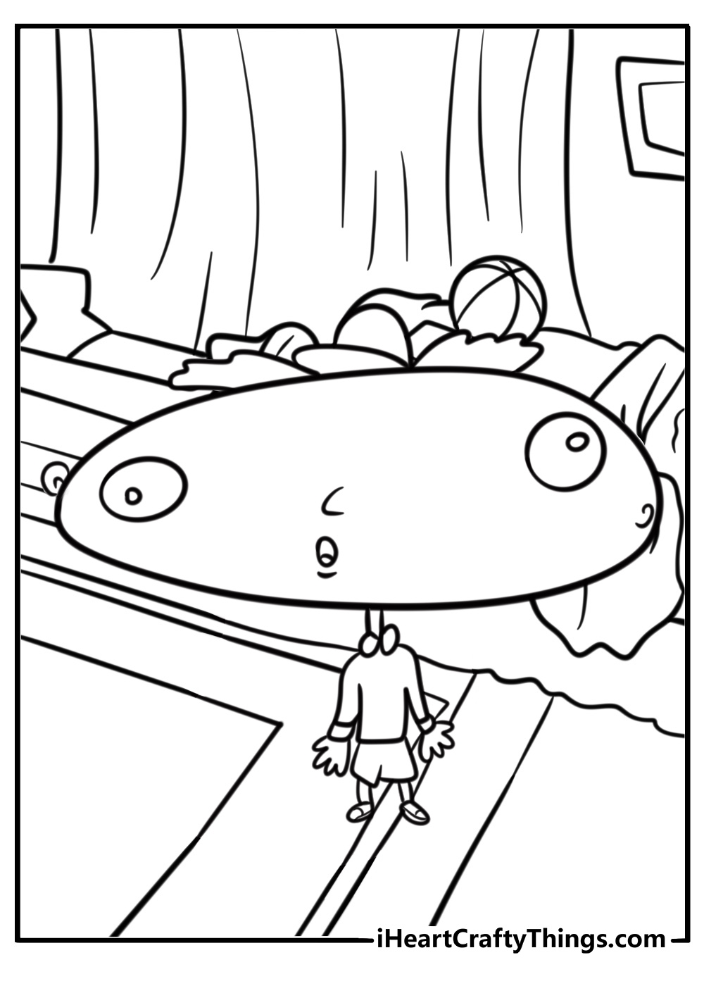 Arnold in his bedroom with his football head shape coloring page