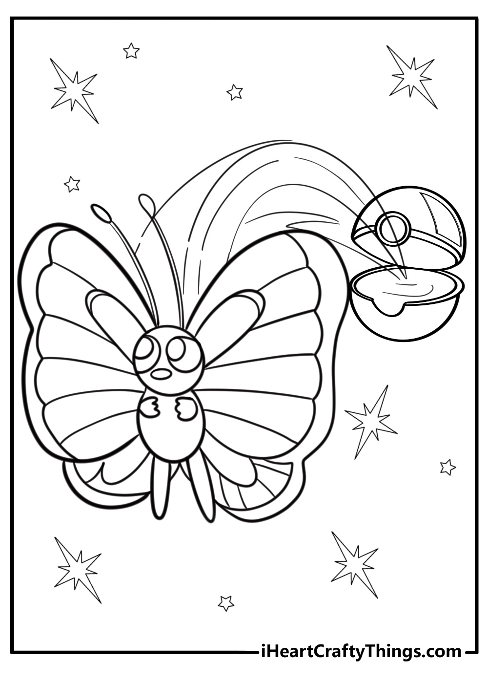 Ash Ketchum releasing Butterfree detailed coloring sheet
