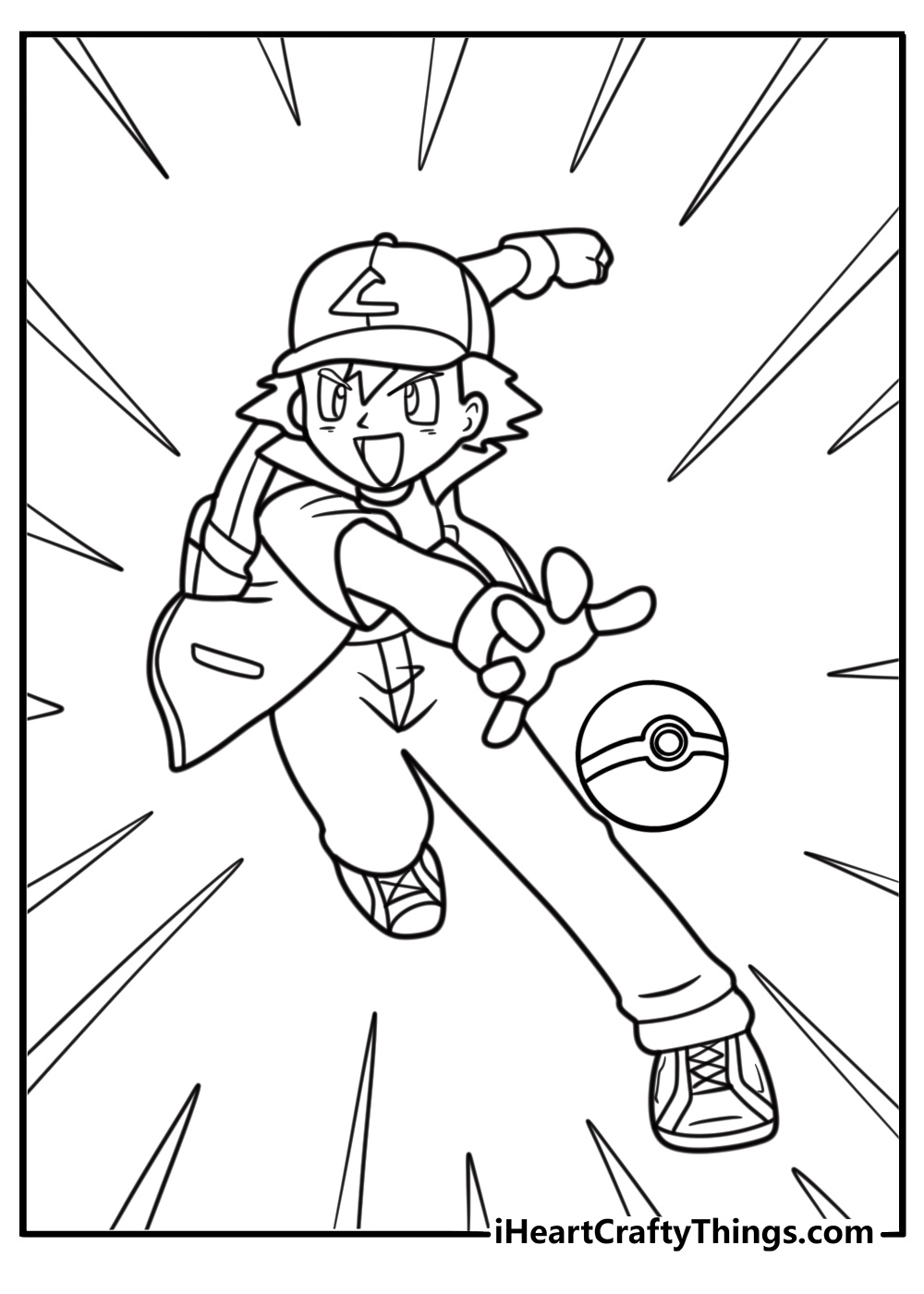 Ash Ketchum throwing a Pokeball coloring sheet