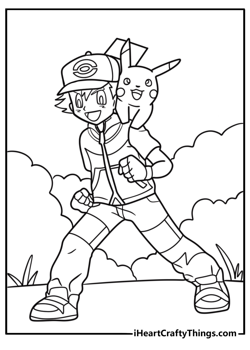 Ash ketchum training with his pokemon free coloring page pdf