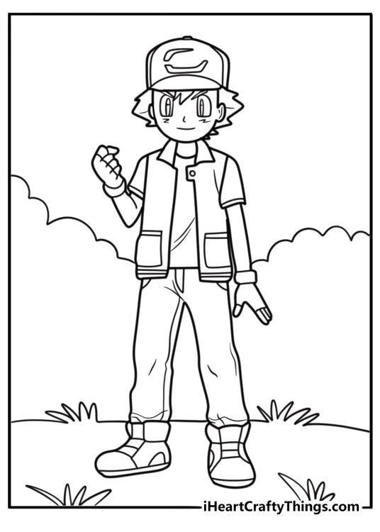 Ash Ketchum wearing his cap and gloves free coloring page pdf