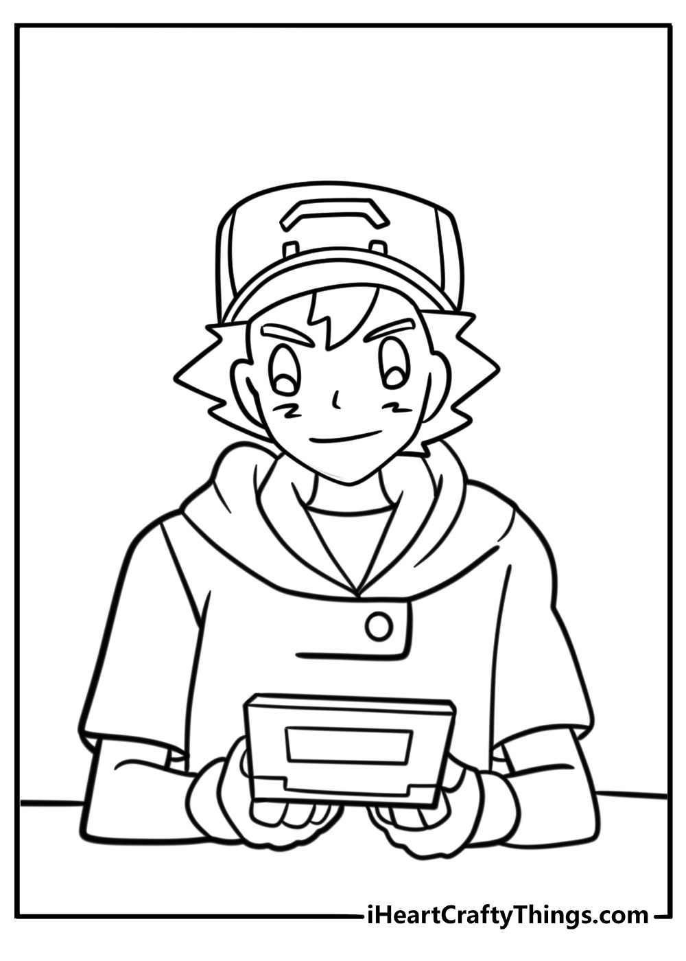 Ash Ketchum with a badge case free printable coloring page