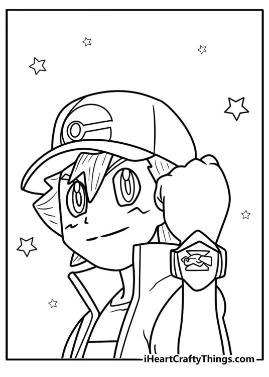 Ash Ketchum with a Z Ring fun printable coloring sheet