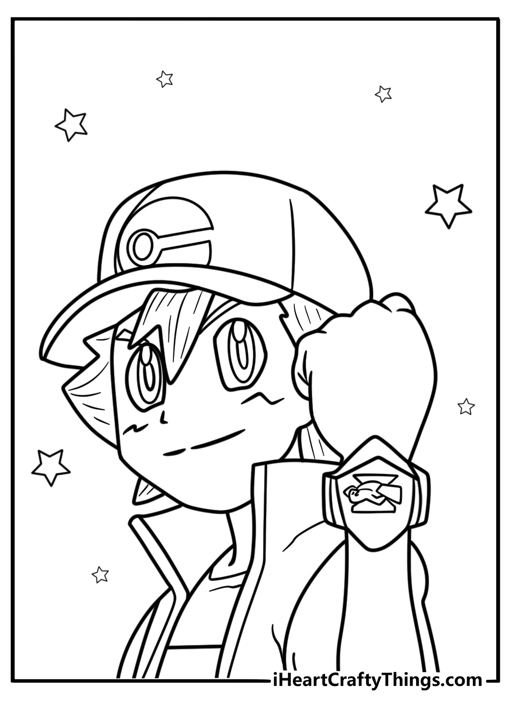 Ash Ketchum with a Z Ring fun printable coloring sheet