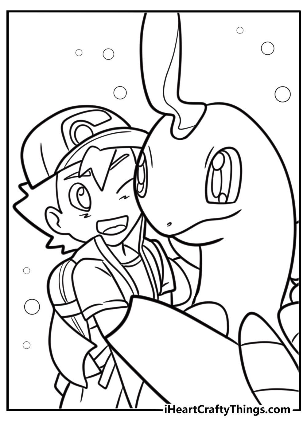 Ash Ketchum with Bayleef fun coloring sheet