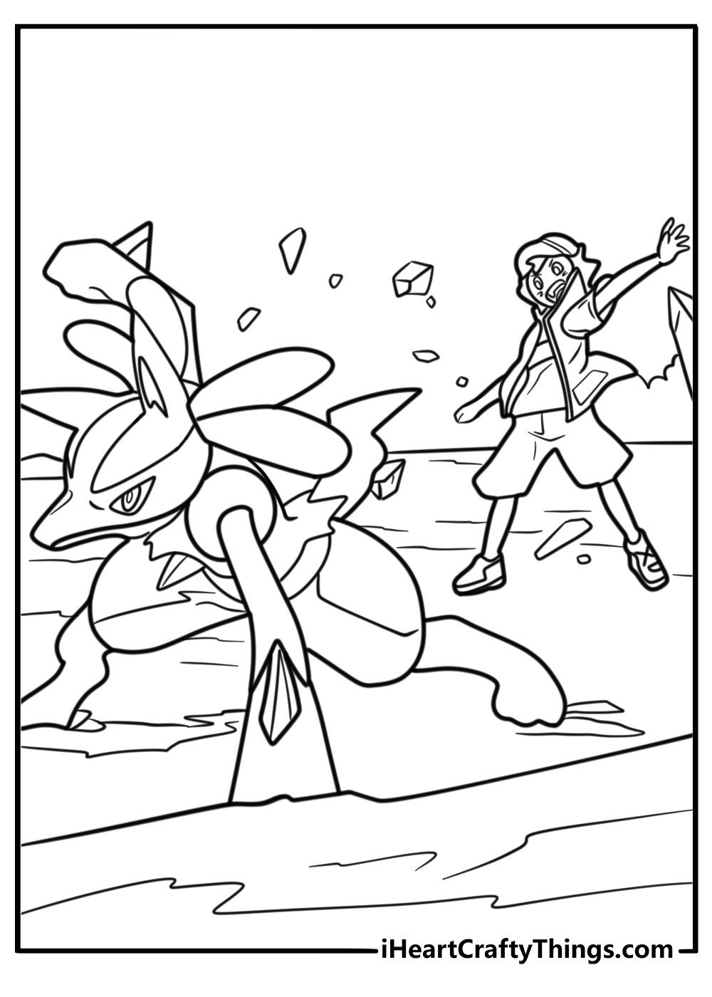 Ash Ketchum with Lucario detailed coloring sheet