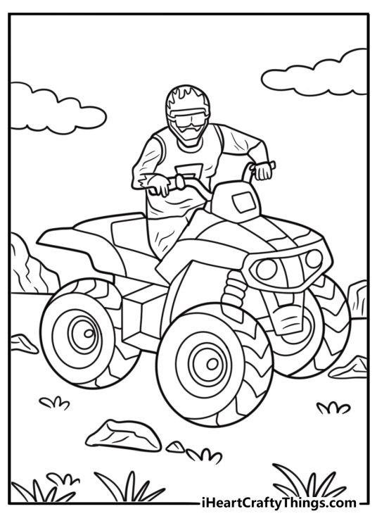 ATV in the forest trail coloring sheet