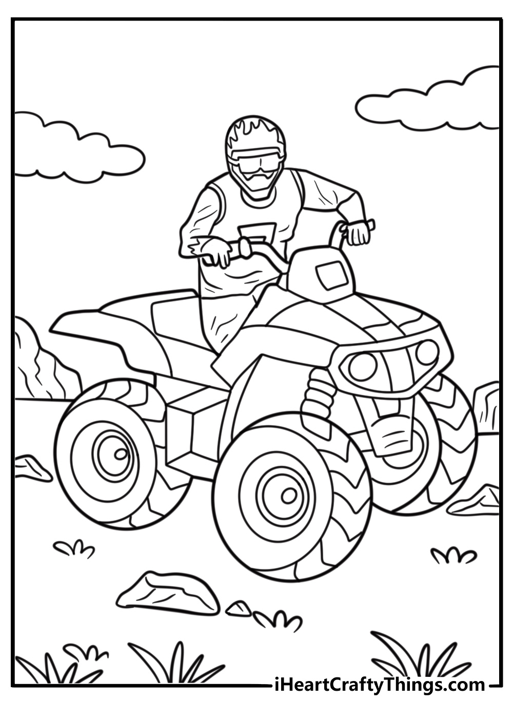 ATV in the forest trail coloring sheet