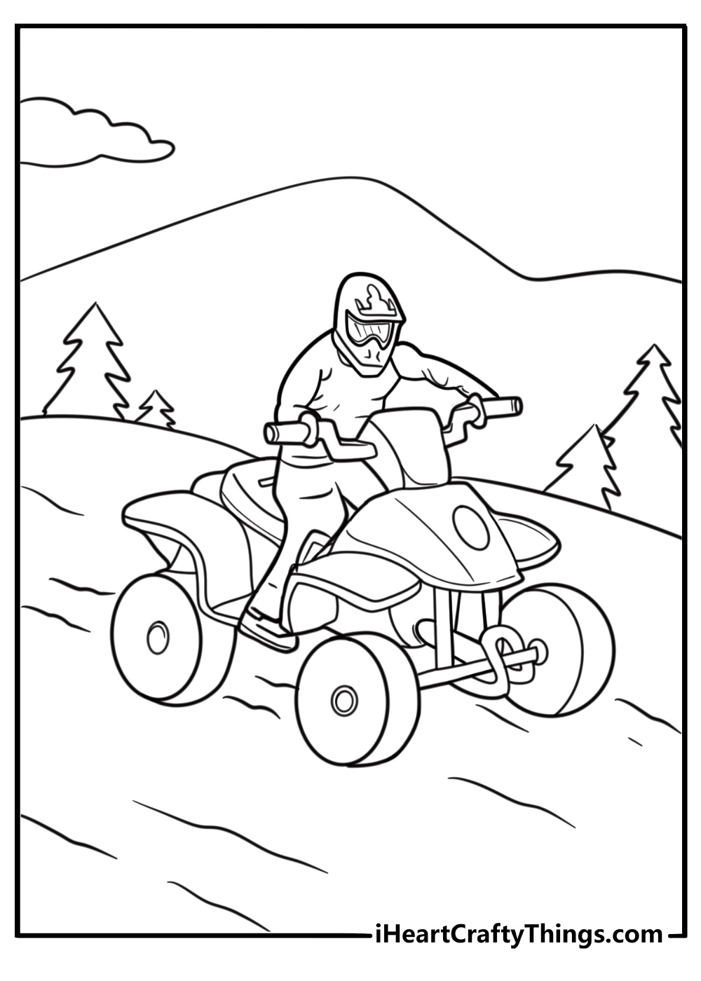 ATV on a snowy trail coloring page