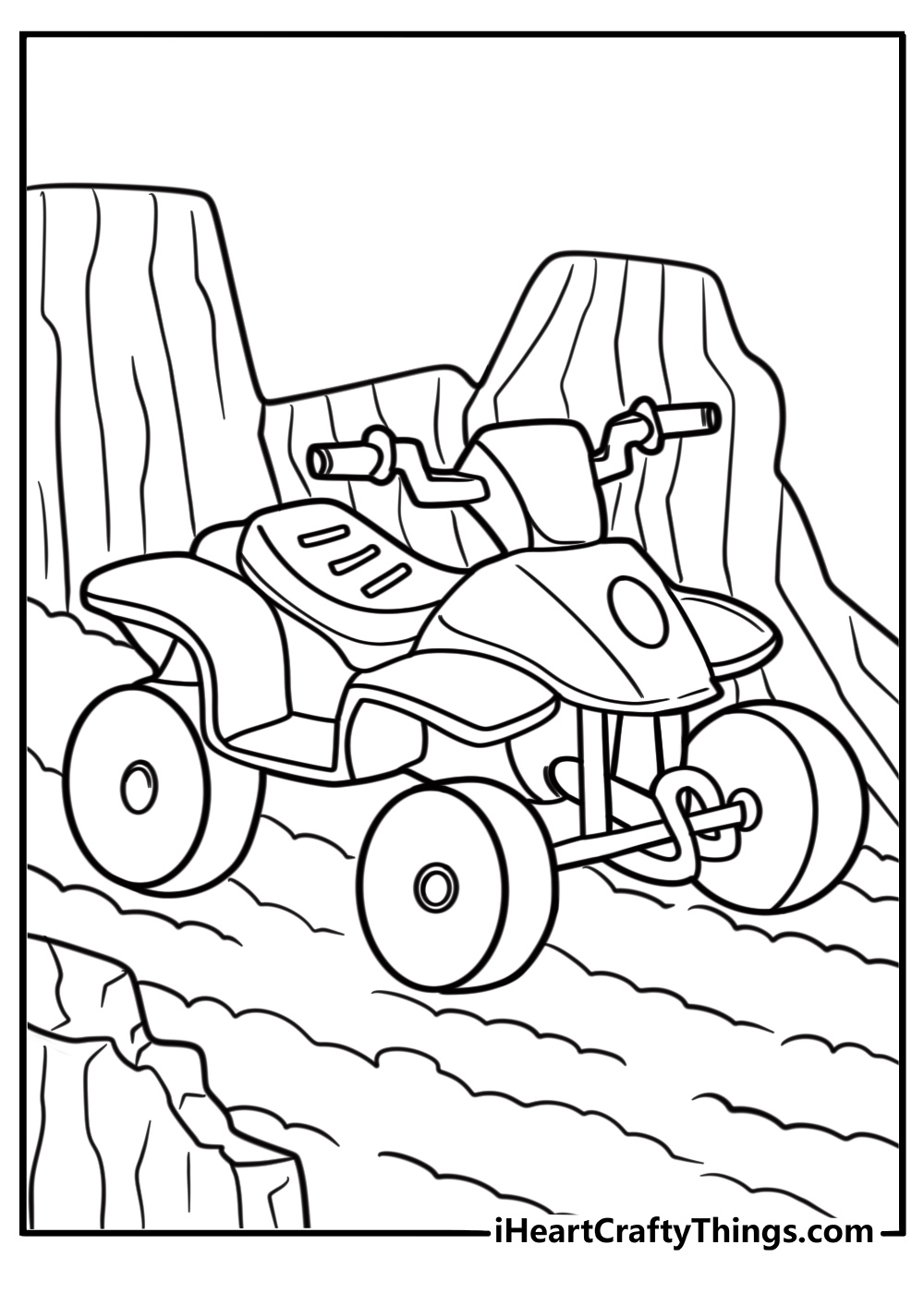ATV parked in front of a barn coloring sheet