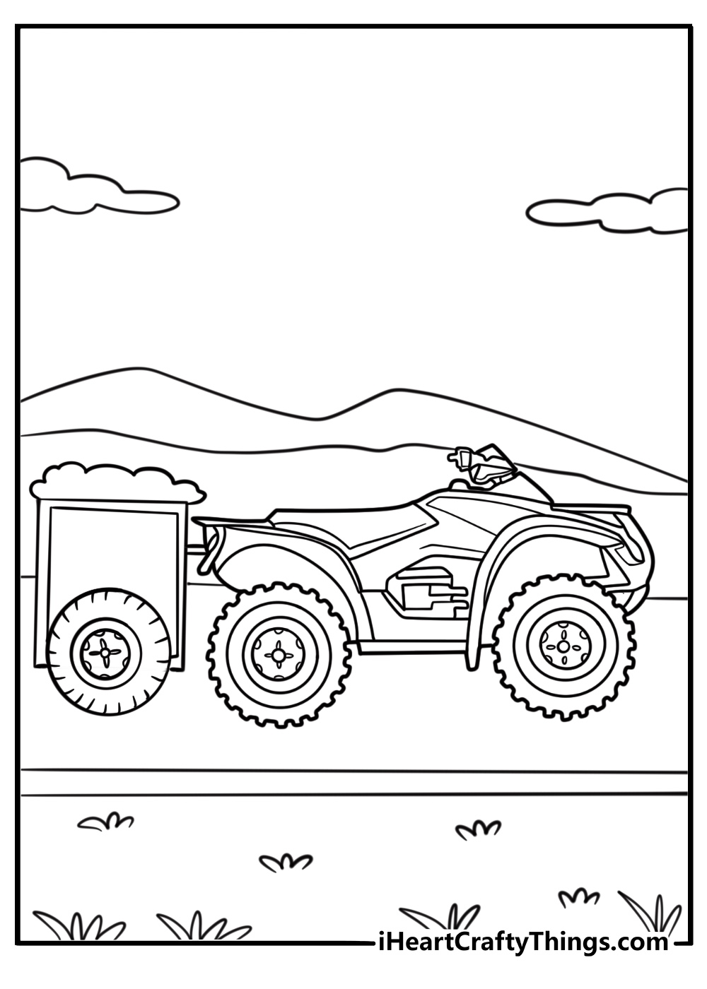 ATV pulling a small trailer coloring sheet