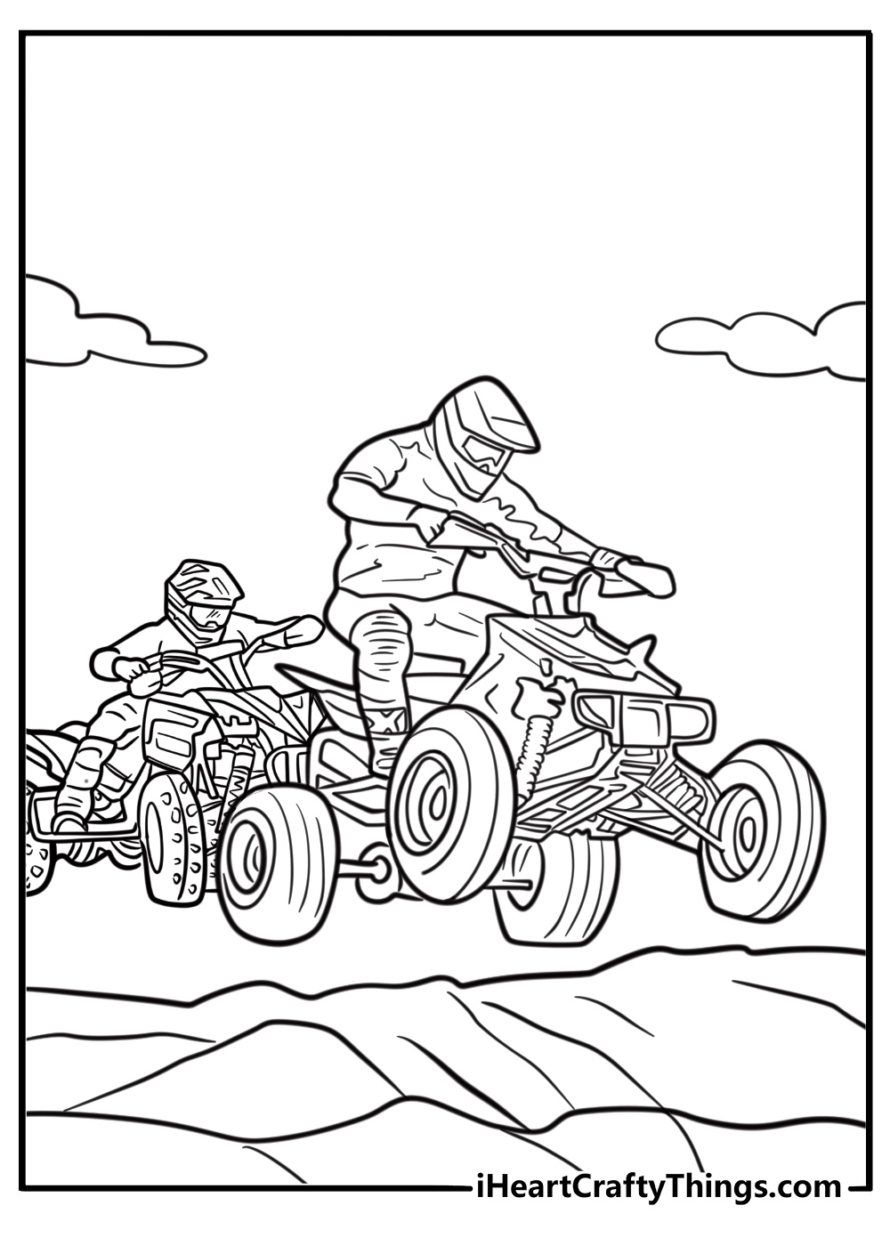 ATV rider participating in a race event coloring sheet